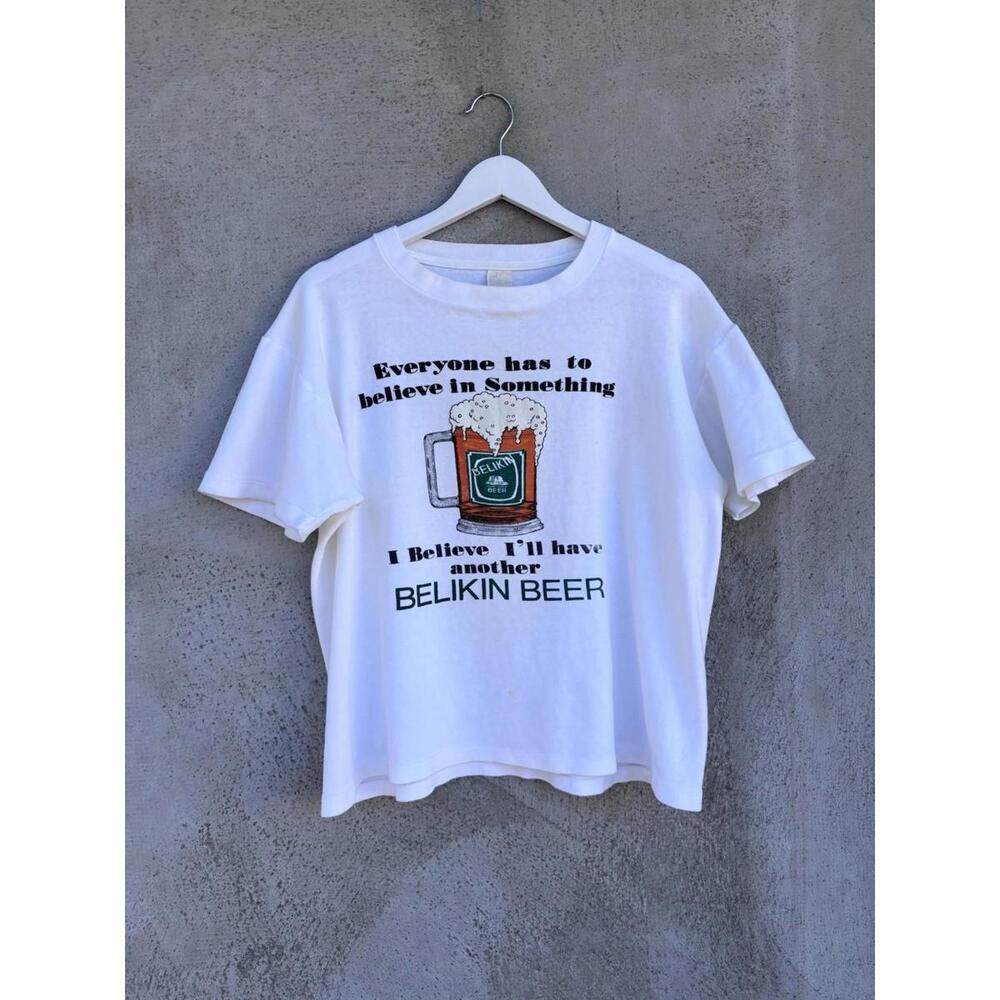 Vintage 1980s Belkin Beer Belize T-shirt Size Large Single Stitch Boxy Tee